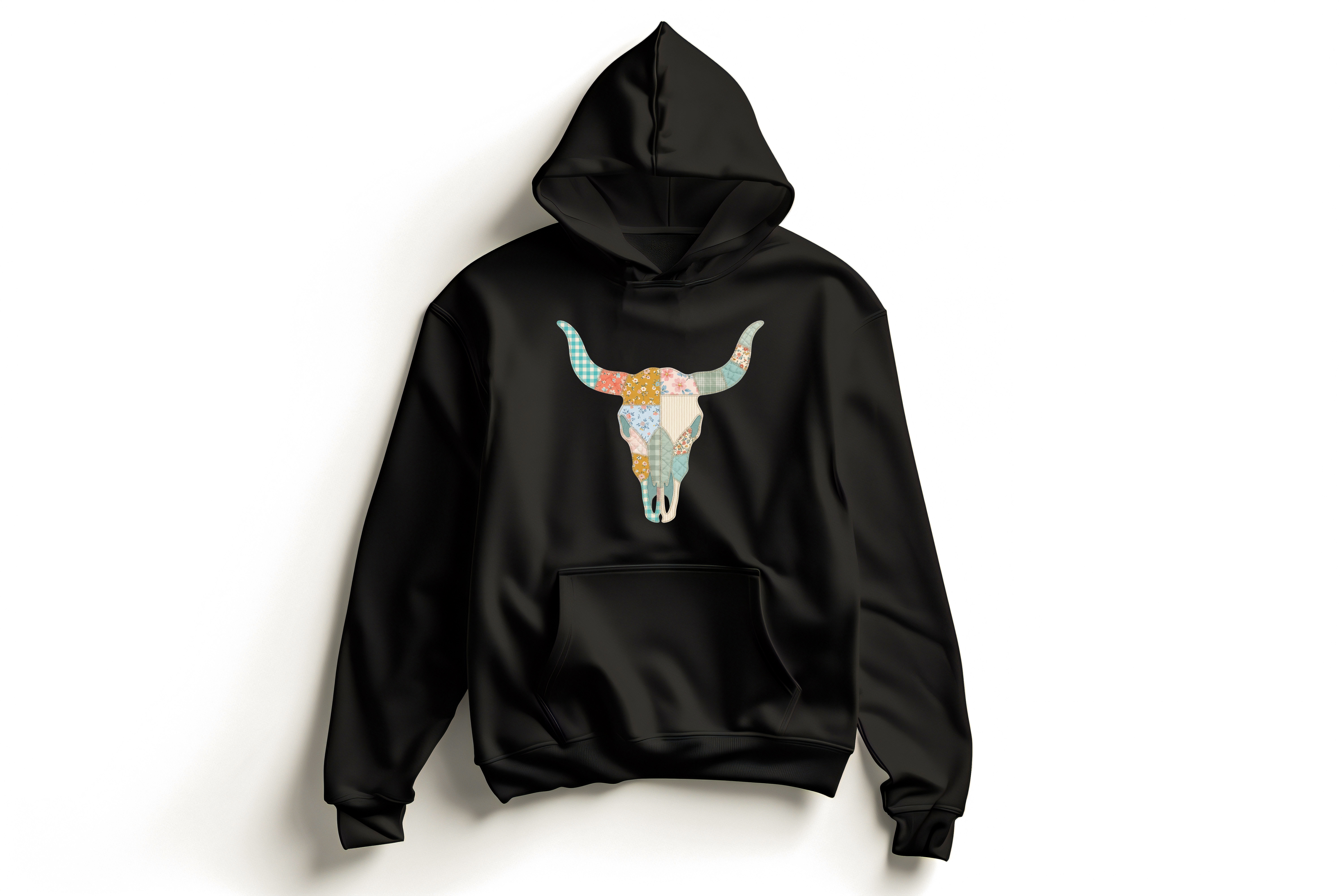 The Vintage Patchwork Bull Skull Hoodie