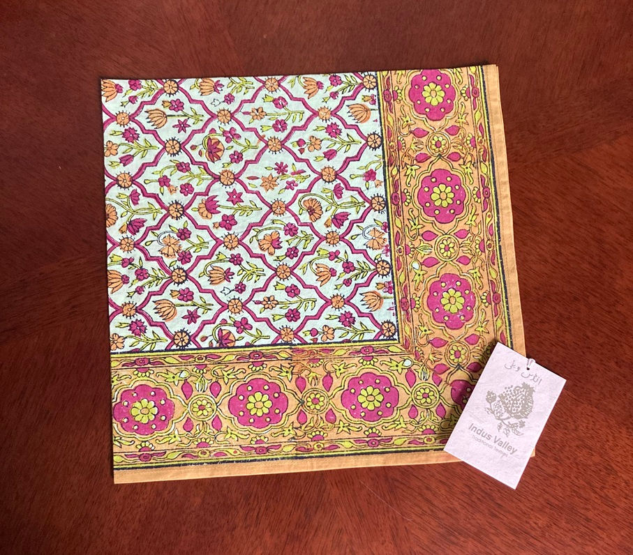 「ムガルフロールガーデン」インダスバレー木版染めバンダナ hand block print bandana "Mughal Garden"