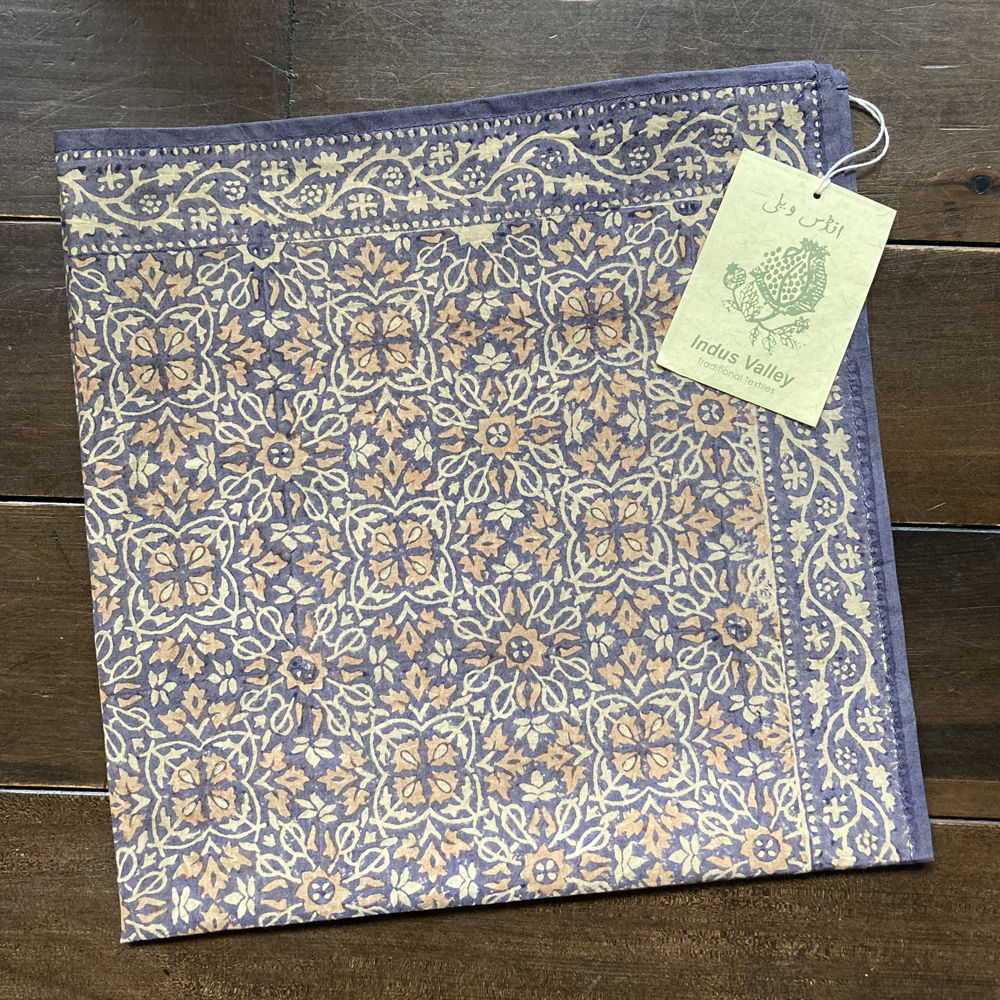 インダスバレー　バンダナ「パープル小花」hand block print bandana "purple floret"