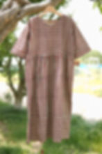 木版染め　サマードレス　レッドストライプ2 Hand block print cotton summer dress "red stripe2"