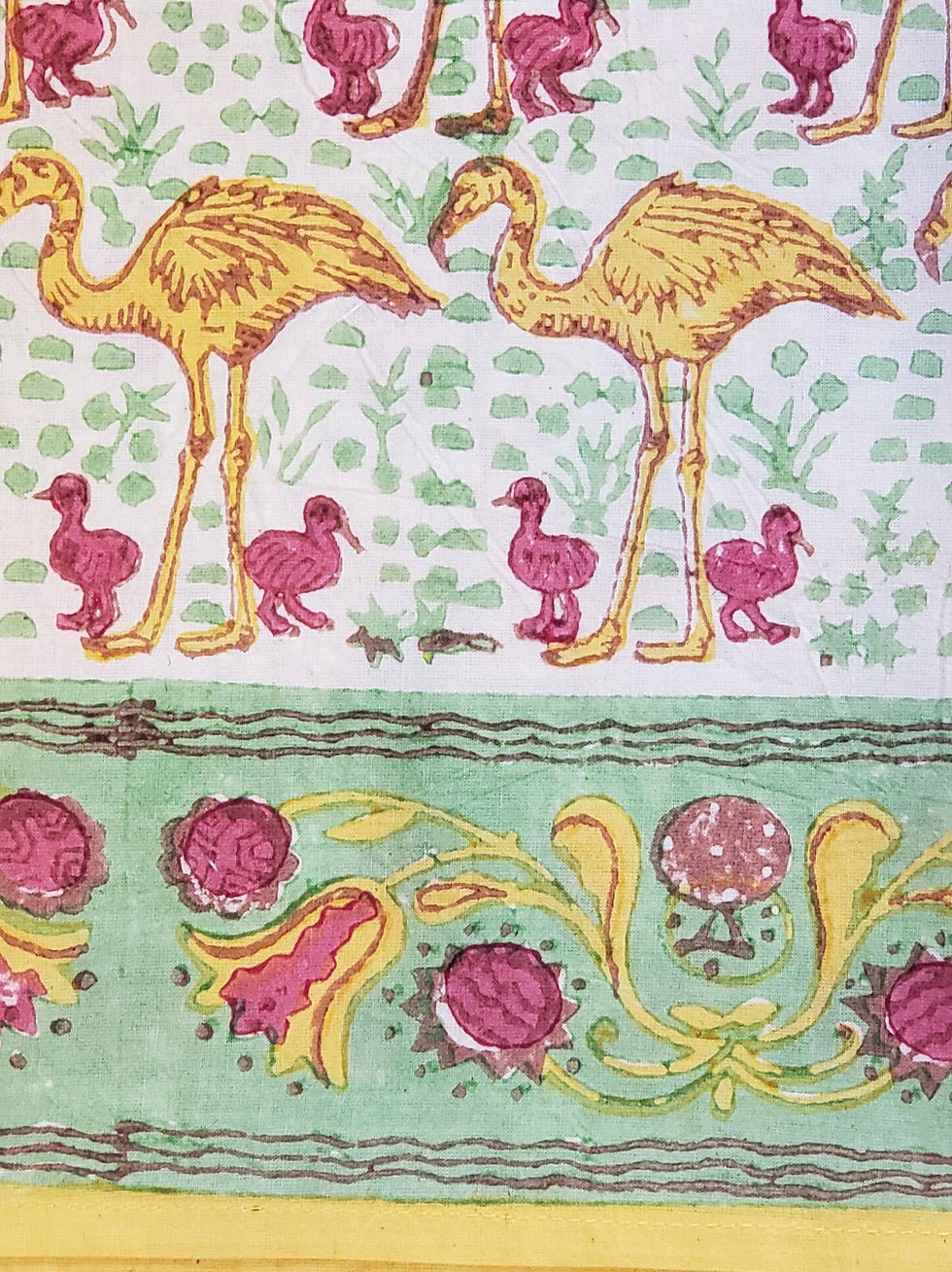 サムネイル： インダスバレー　バンダナ「フラミンゴファミリー」hand block print bandana "flamingo family"