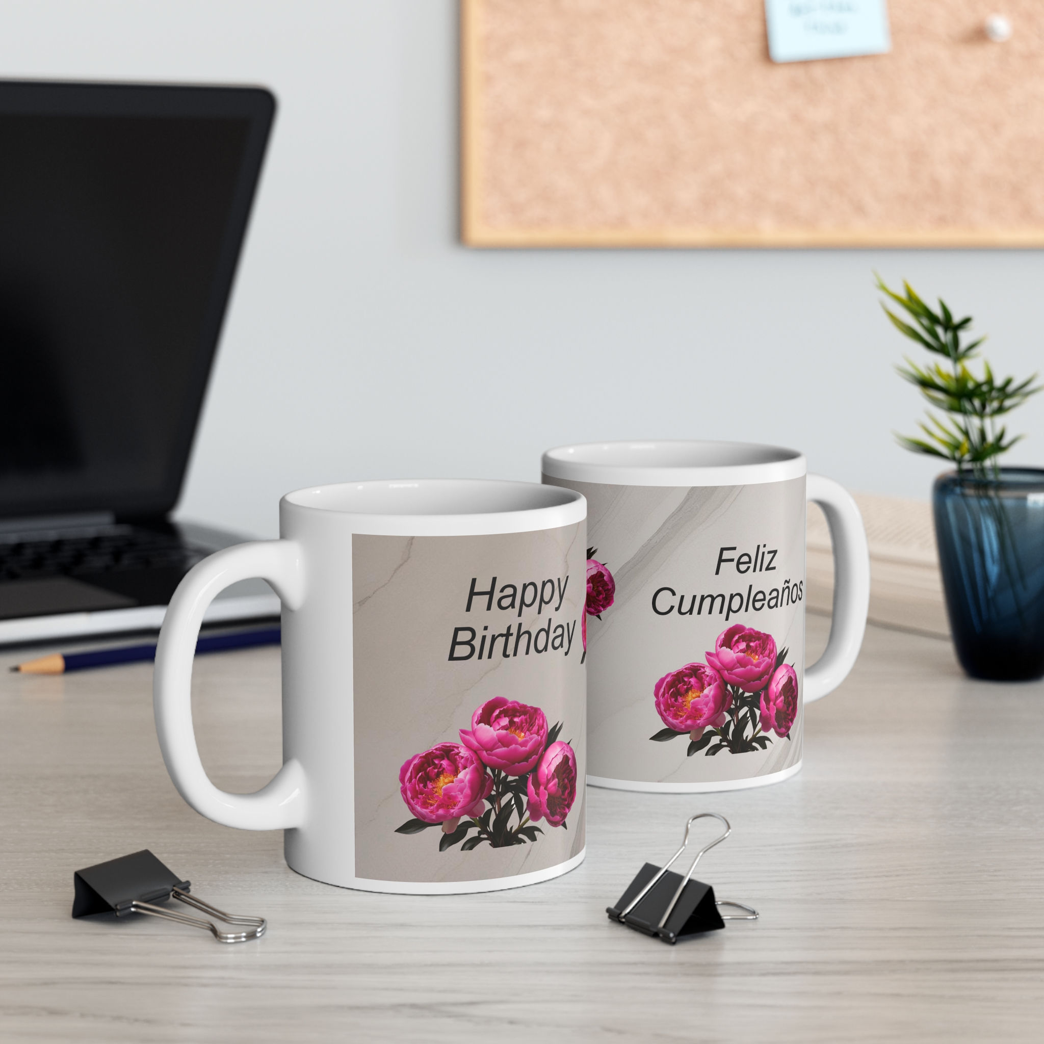 Spanish Bilingual Mug Peony Design