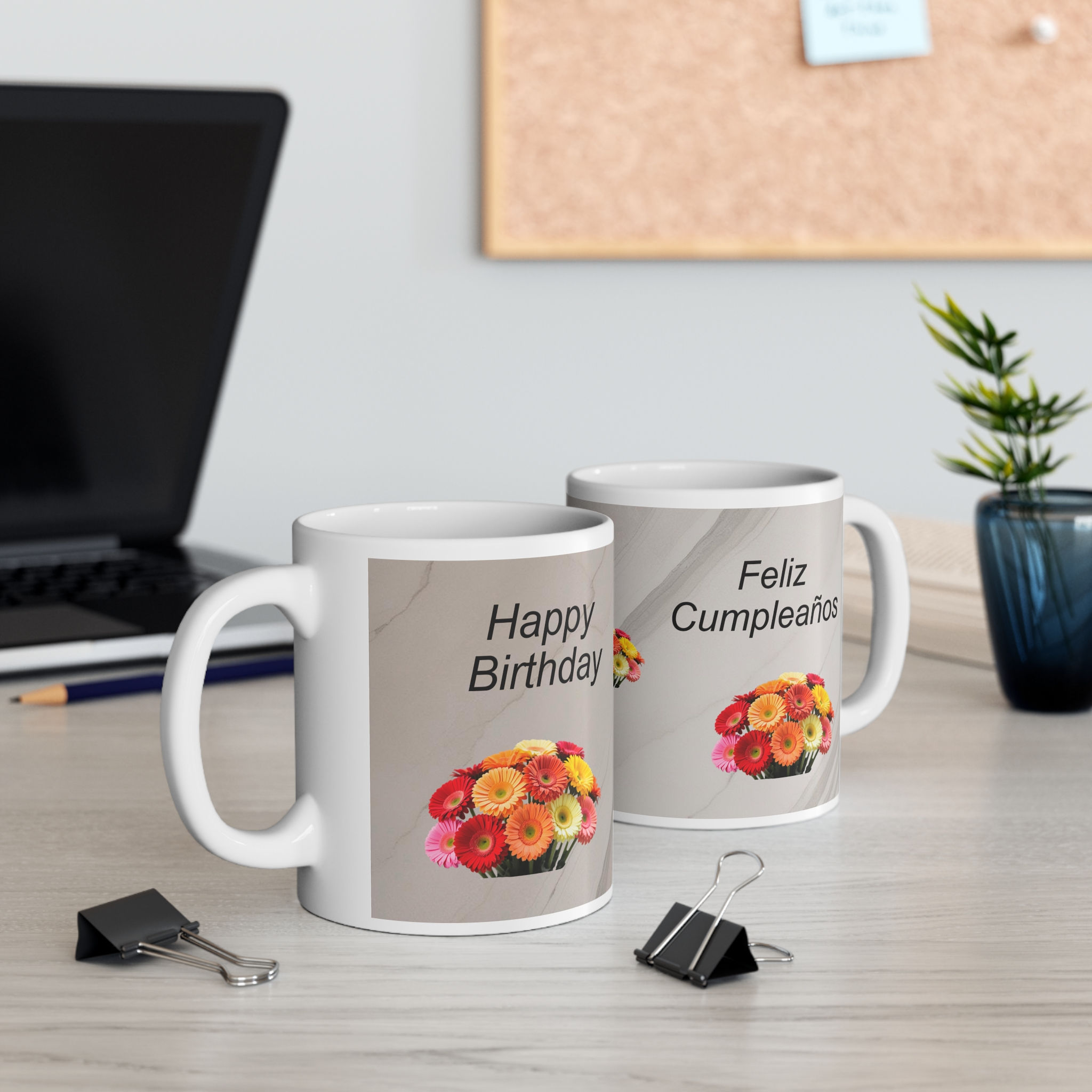 Spanish Bilingual Mug Gerberas Design