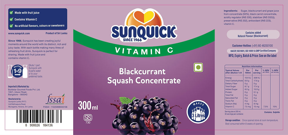 Thumbnail: Sunquick Blackcurrant Squash Concentrate label
