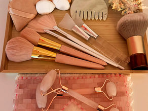 Tray of makeup brushes