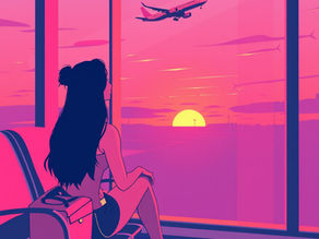 person at airport, sunset