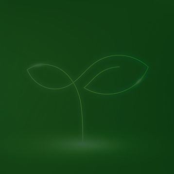 Quadro verde com uma plantinha levemente luminosa ao centro