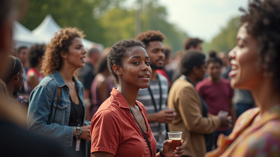 Eye-level view of a diverse group of people engaging in a community event