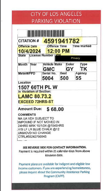 City of Los Angeles Parking Violation