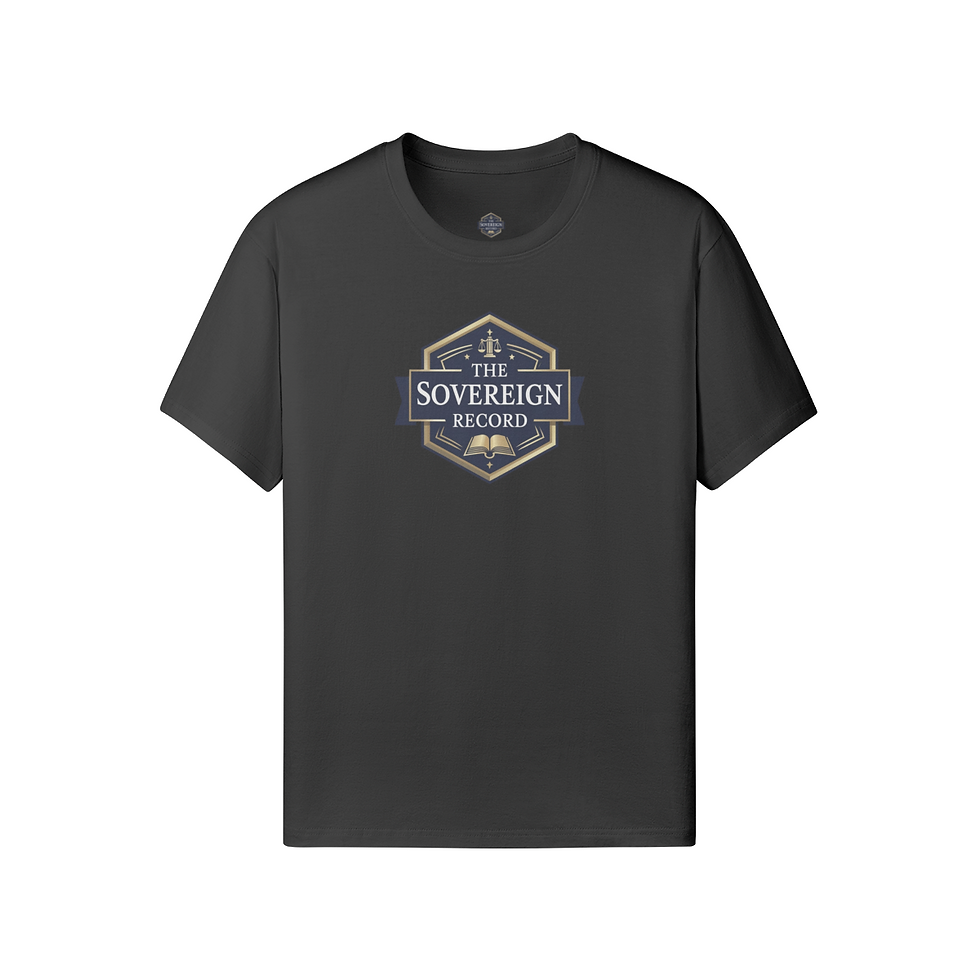 Thumbnail: Black t-shirt featuring "THE SOVEREIGN RECORD" logo on a white background.