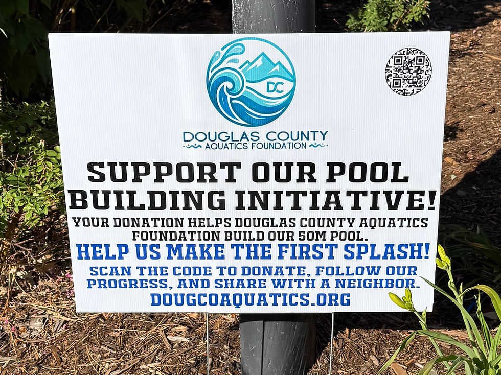 Douglas County Aquatics Foundation Support Us sign at a pool location