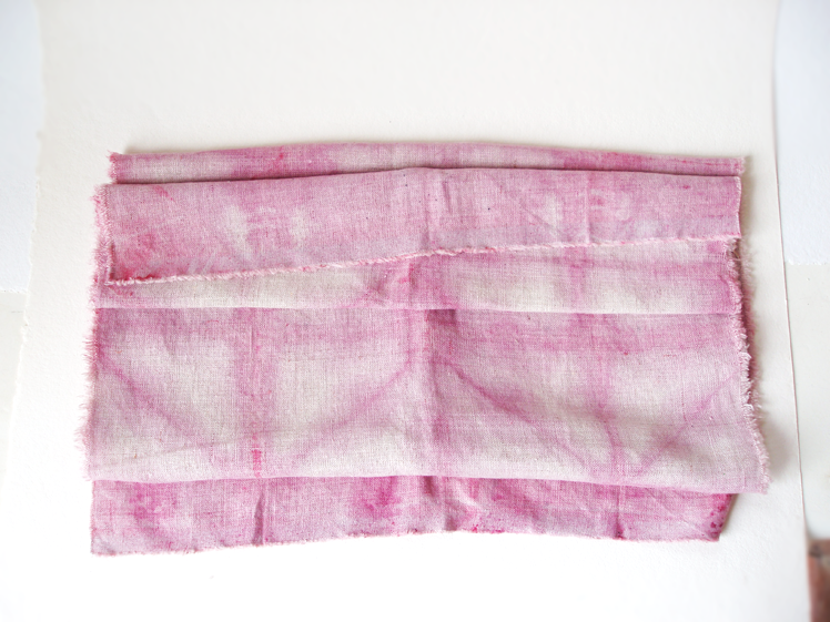 cochineal on heavy raw linen runner