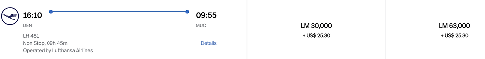 Booking a flight from DEN to MUC using LifeMiles