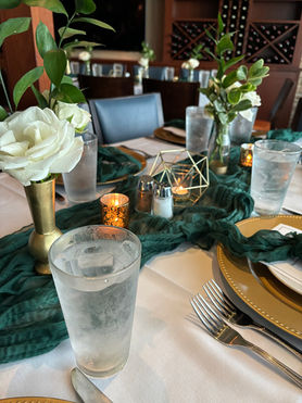 Green and gold table scape, event decor, event planner, Business events, event coordinator 