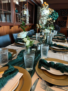 Green and gold table scape, event decor, event planner, Business events, event coordinator 