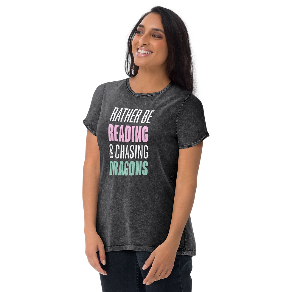 Thumbnail: Rather Be Reading & Chasing Dragons Unisex Denim T-Shirt 