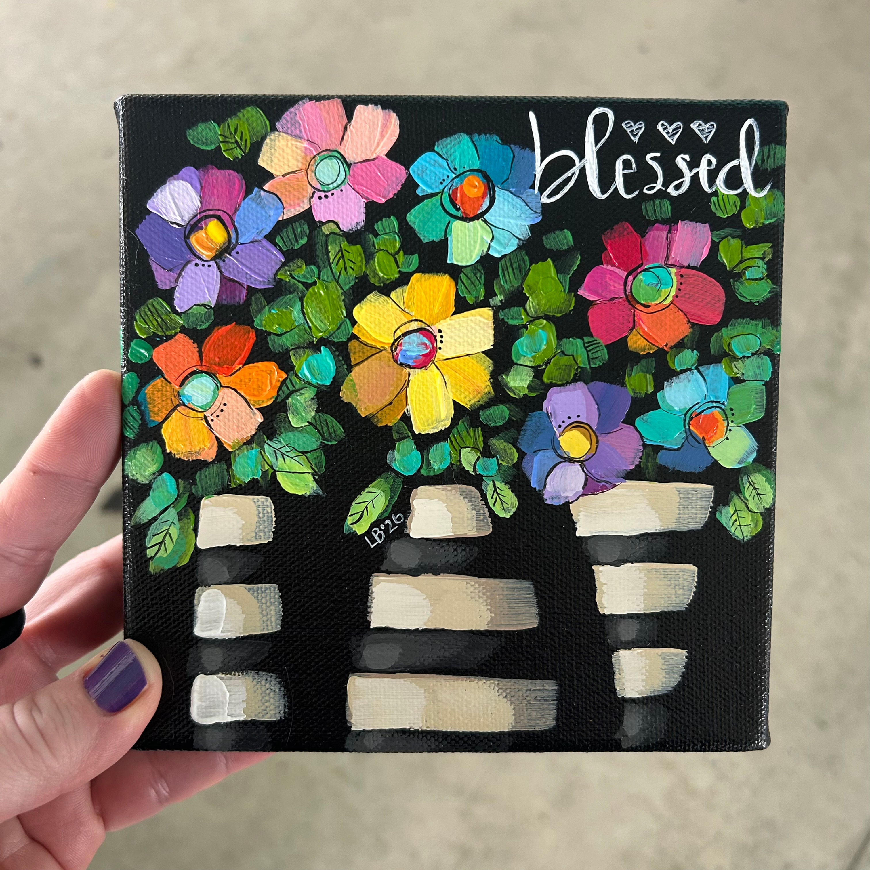 6”x6” x1.5”  “blessed” bouquet 🩷❤️🧡💛💚🩵💙💜