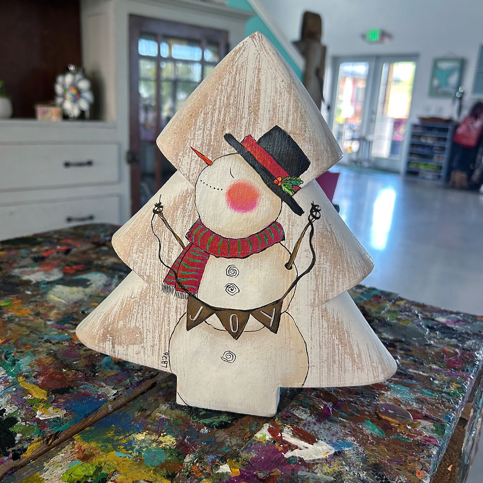 Thumbnail: 8”x9” Snowman on wooden Tree 💚❤️