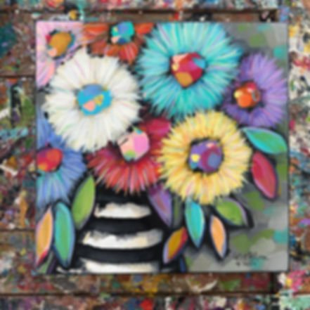 12”x12” x1.5” Flower bouquet 🤍🩵💛