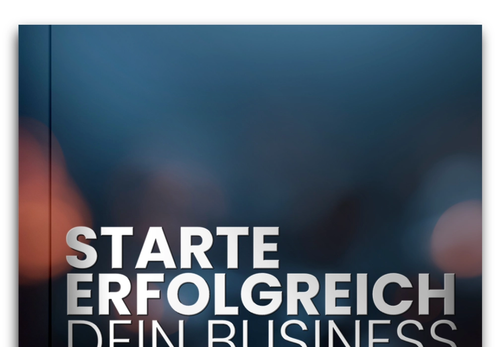Grafik mit dem Schriftzug, starte erfolgreich dein Business, vor unscharfem Hintergrund