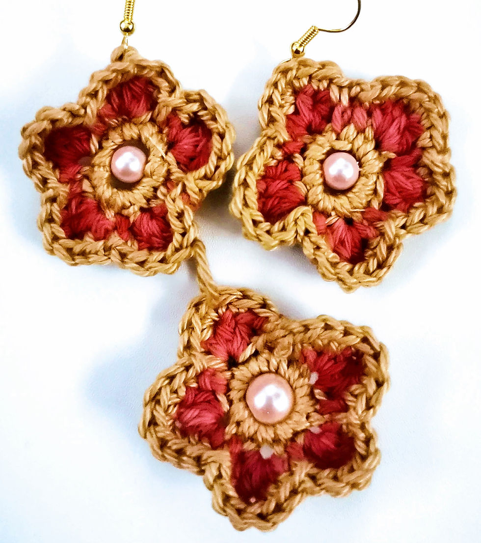 Thumbnail: Crocheted pure cotton earrings with gold edge