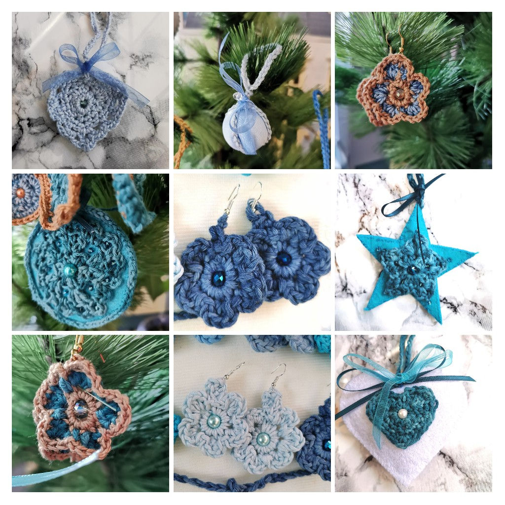 Felt and crochet heart, star or circular baubles