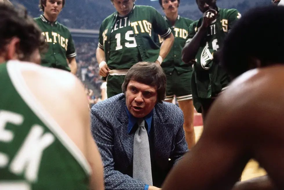 Photo: Boston Celtics’ head coach Tom Heinsohn coaches his team in the huddle during a 1974 game against the Atlanta Hawks at the Omni Coliseum in Atlanta. Photo credit: Dick Raphael, 1974 NBAE.