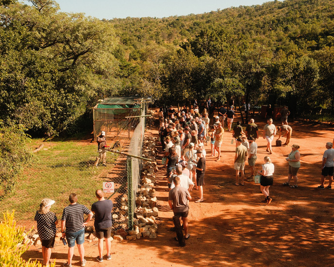 LA Sport members standing at Boschpoort Predators Sanctuary on Mabalingwe Game Reserve