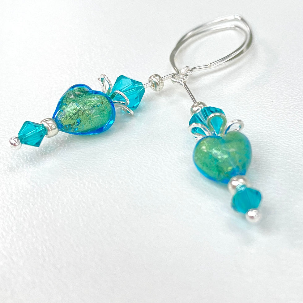 Thumbnail: Venetian Murano Glass Heart Earrings Long Drop  Murano Glass Heart and Crystals