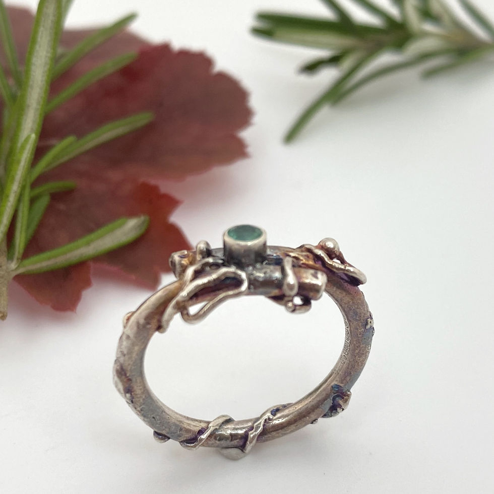Thumbnail: Emerald Oxidised Silver Twig Ring Silver (pre-order)