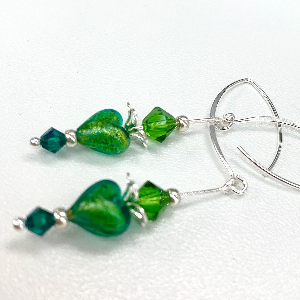 Thumbnail: Venetian Murano Glass Heart Earrings Long Drop  Murano Glass Heart and Crystals