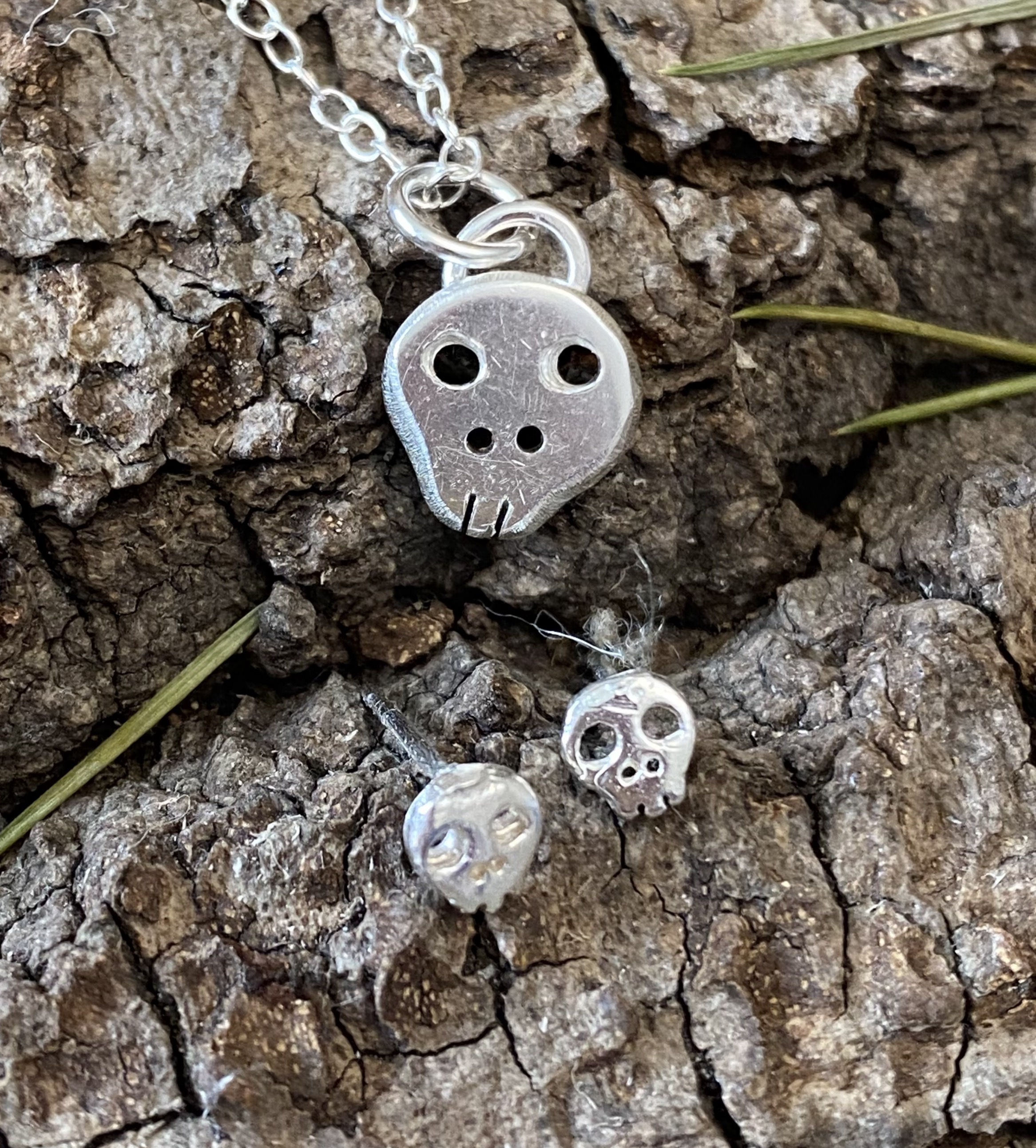 Sugar Skull Earrings & necklace set Silver made to order