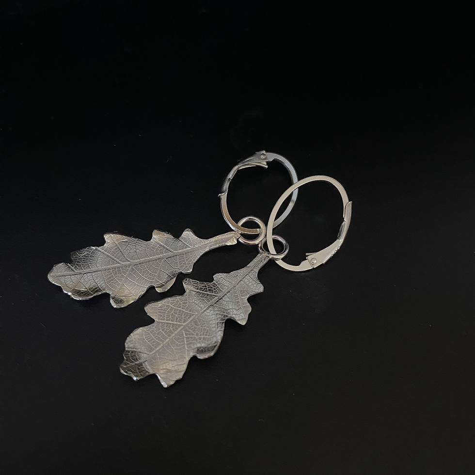 Thumbnail: Oak Leaf Long Drop Earrings © - Sterling Silver (Eco Silver)