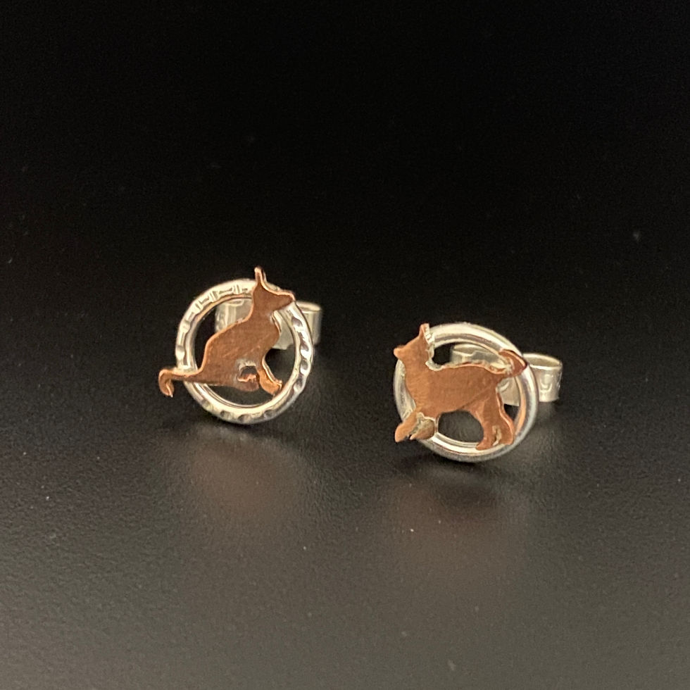 Thumbnail: Cat Earrings Copper and Silver Studs