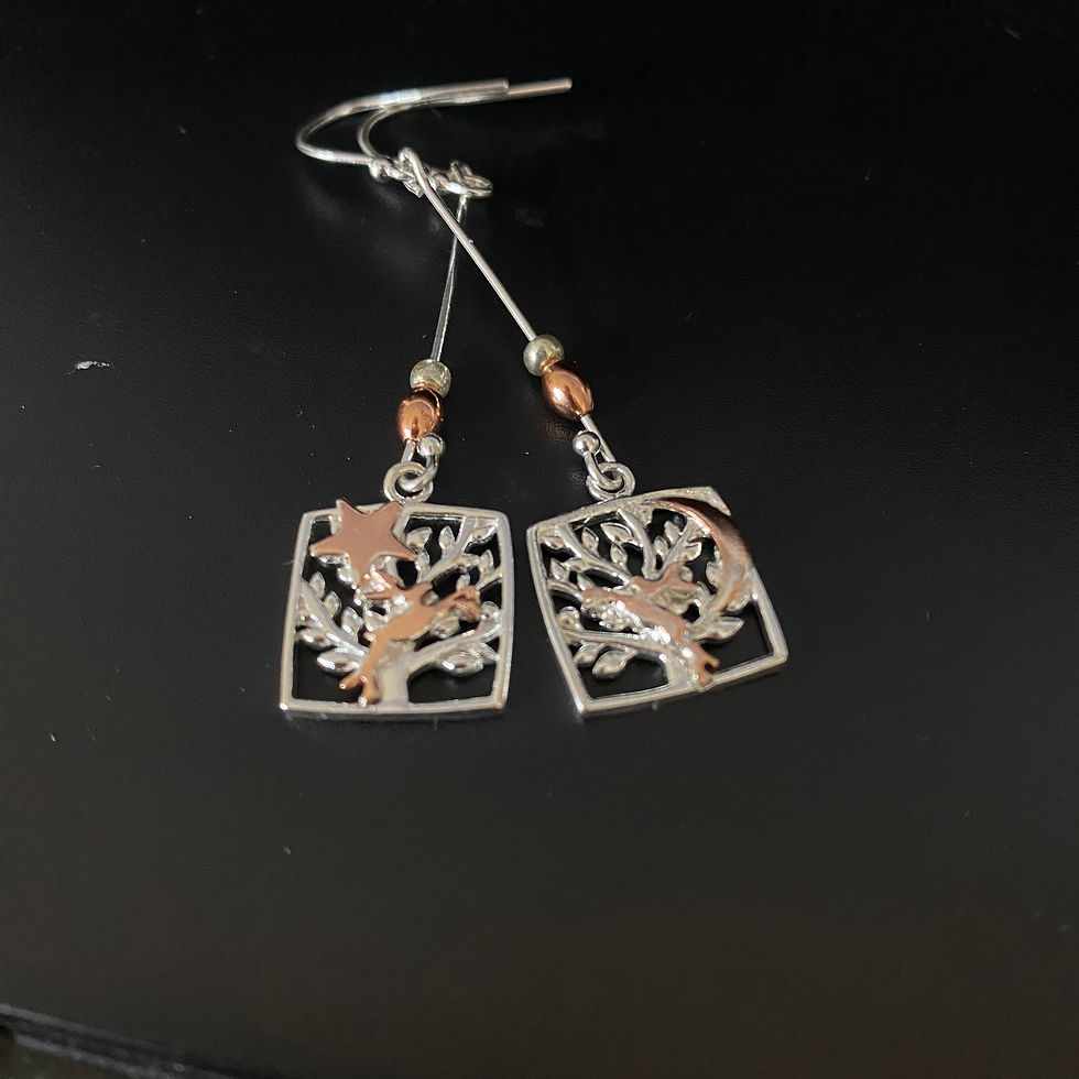 Thumbnail: Boxing Hares long drop earrings in Copper and Silver