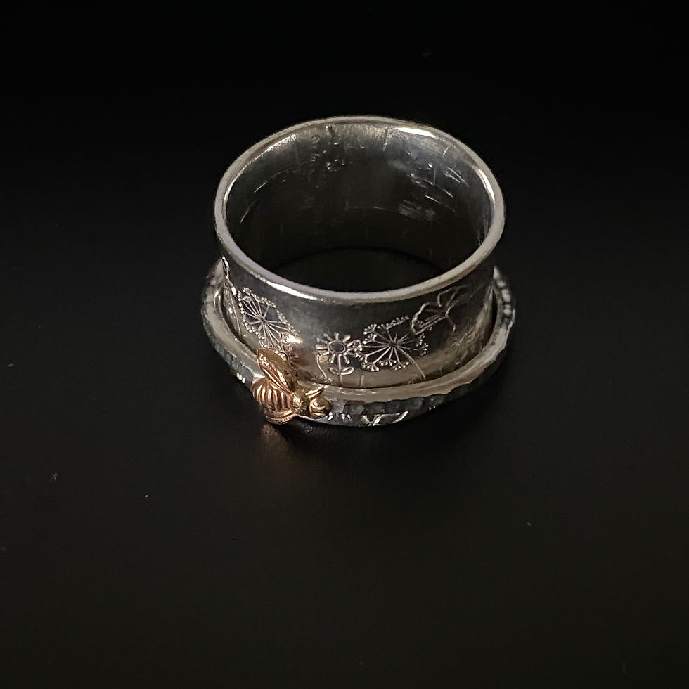 Thumbnail: Bee in a Meadow Silver Bronze  Ring  ©2022  Size O  or made to order