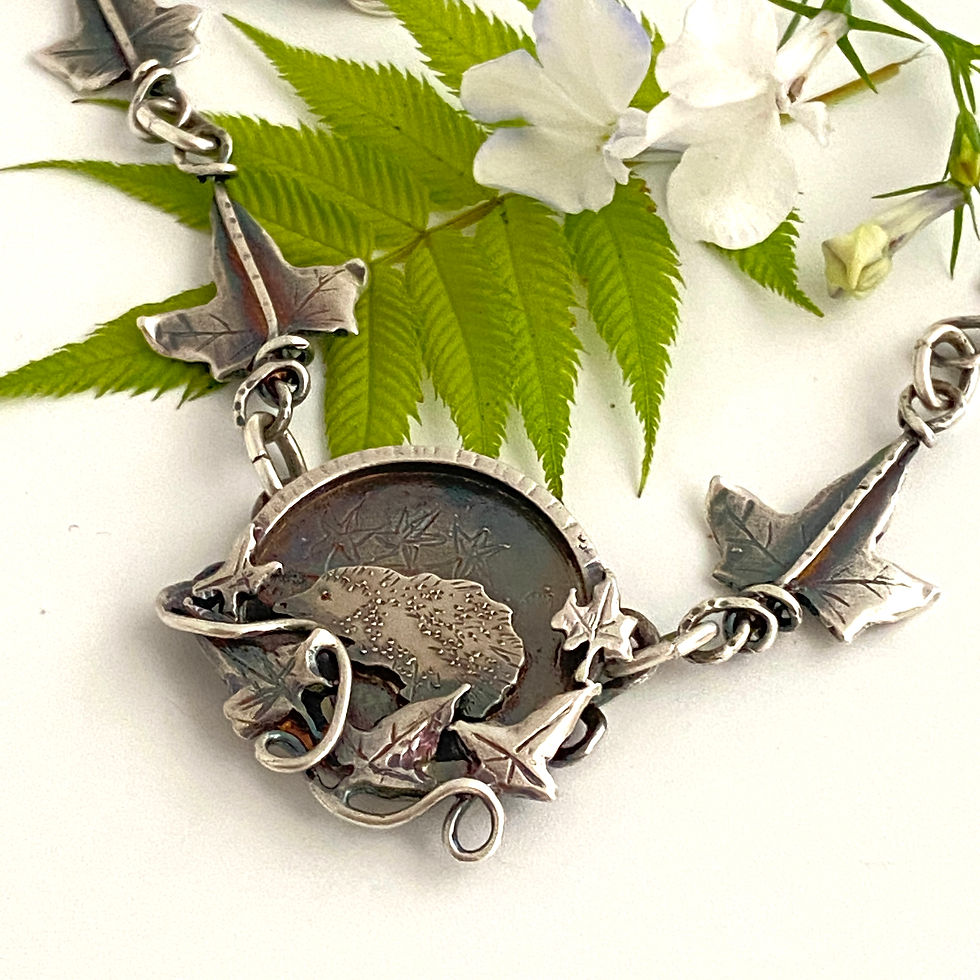 Thumbnail: Hedgehog and Ivy Leaf Necklace © - Oxidised W&F