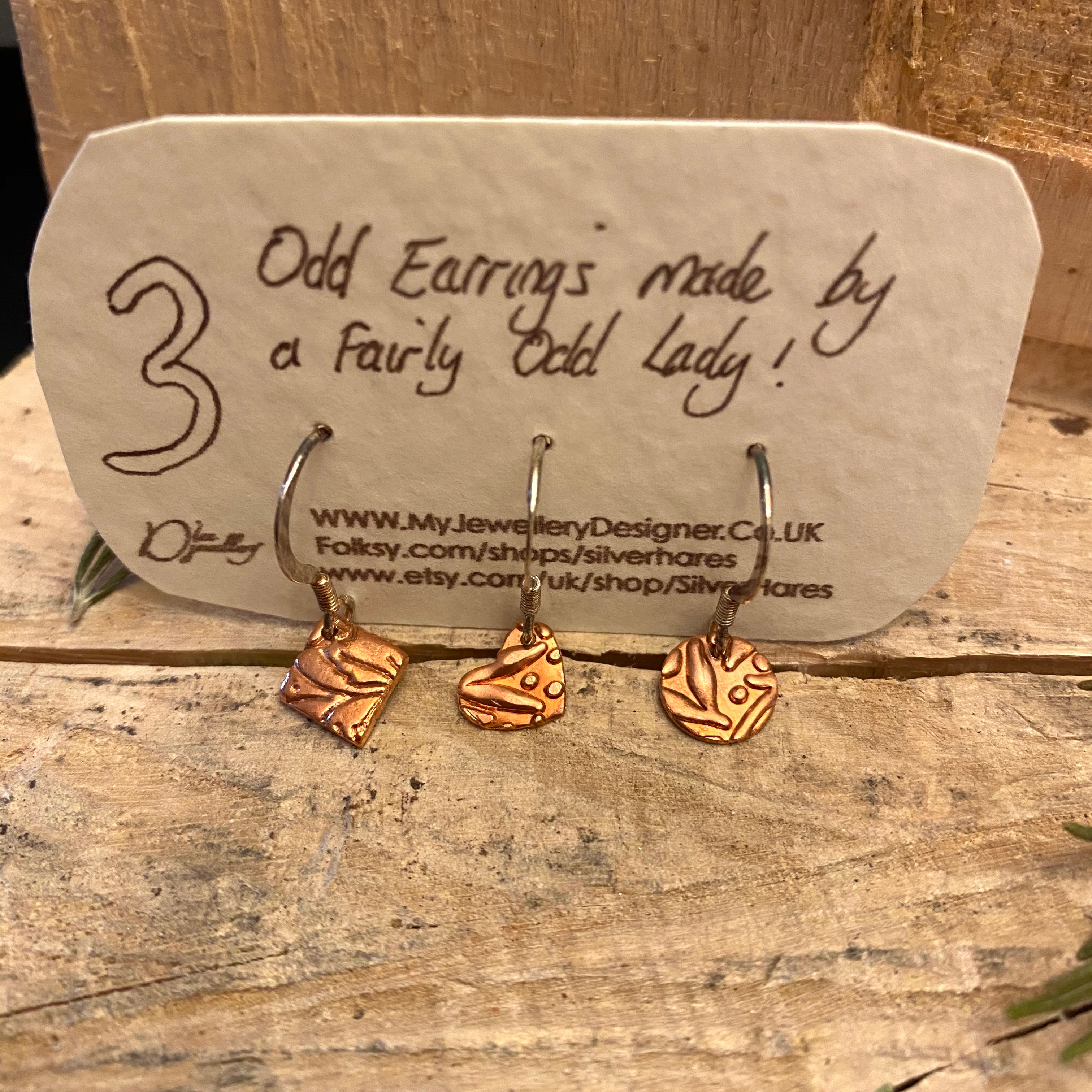 Three Odd Earrings - Copper Textured Drop FW