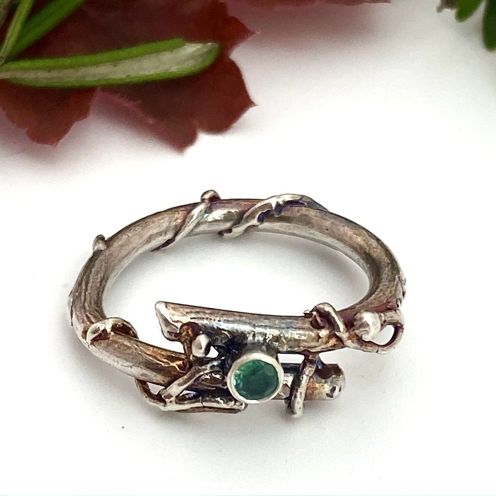 Thumbnail: Emerald Oxidised Silver Twig Ring Silver (pre-order)