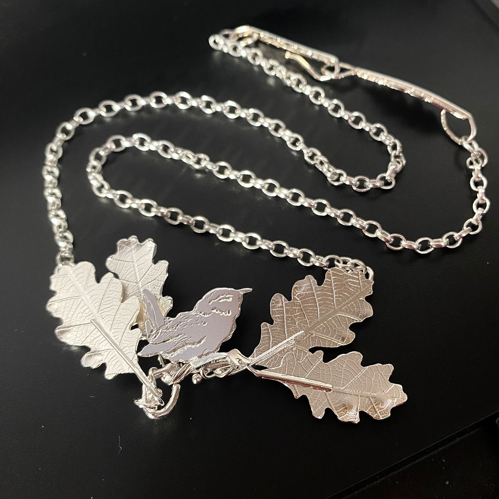 Thumbnail: Jenny Wren and Oak Leaf  Necklace © - Sterling Silver (Eco Silver) W  F