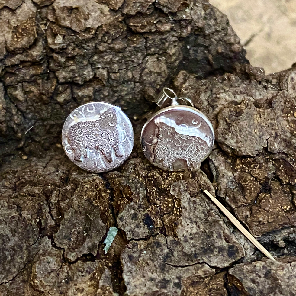 Thumbnail: Greyface Valeens Sheep Earrings .  Solid Silver Coin Earrings
