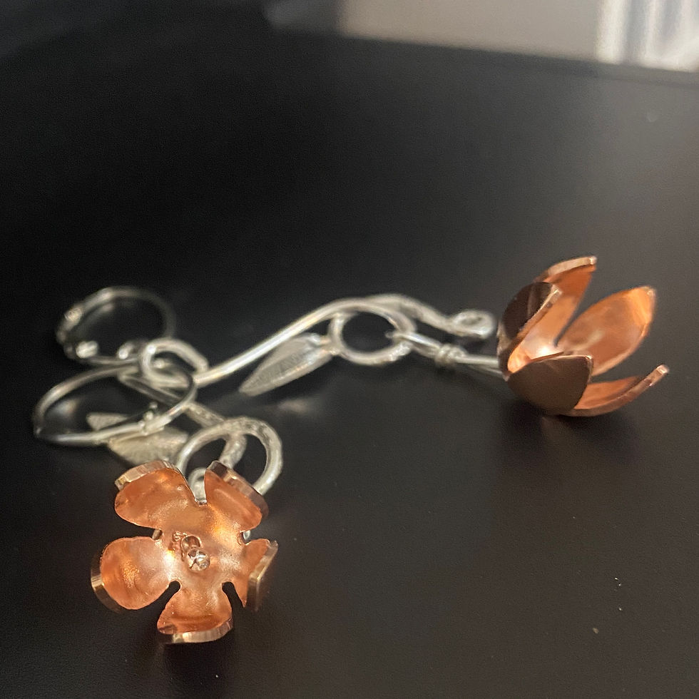 Thumbnail: Long Coper and Silver Flower Drop Earrings
