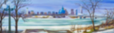 Spring ice (Red river), 34”x10” canvas print