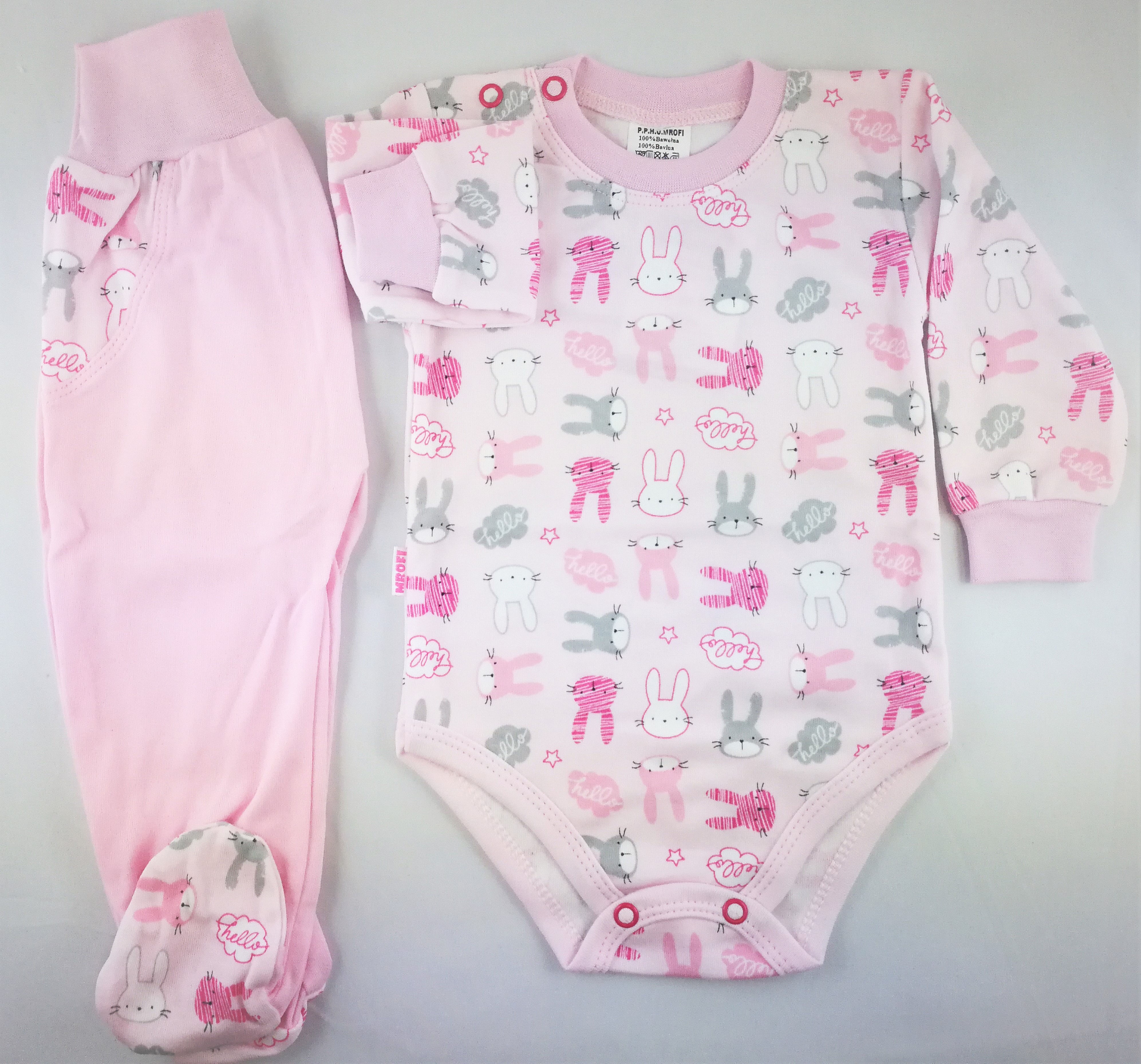 Komplet body z półśpiochami, bawełna 100%, kolekcja"Królik kreskowy" firma MROFI