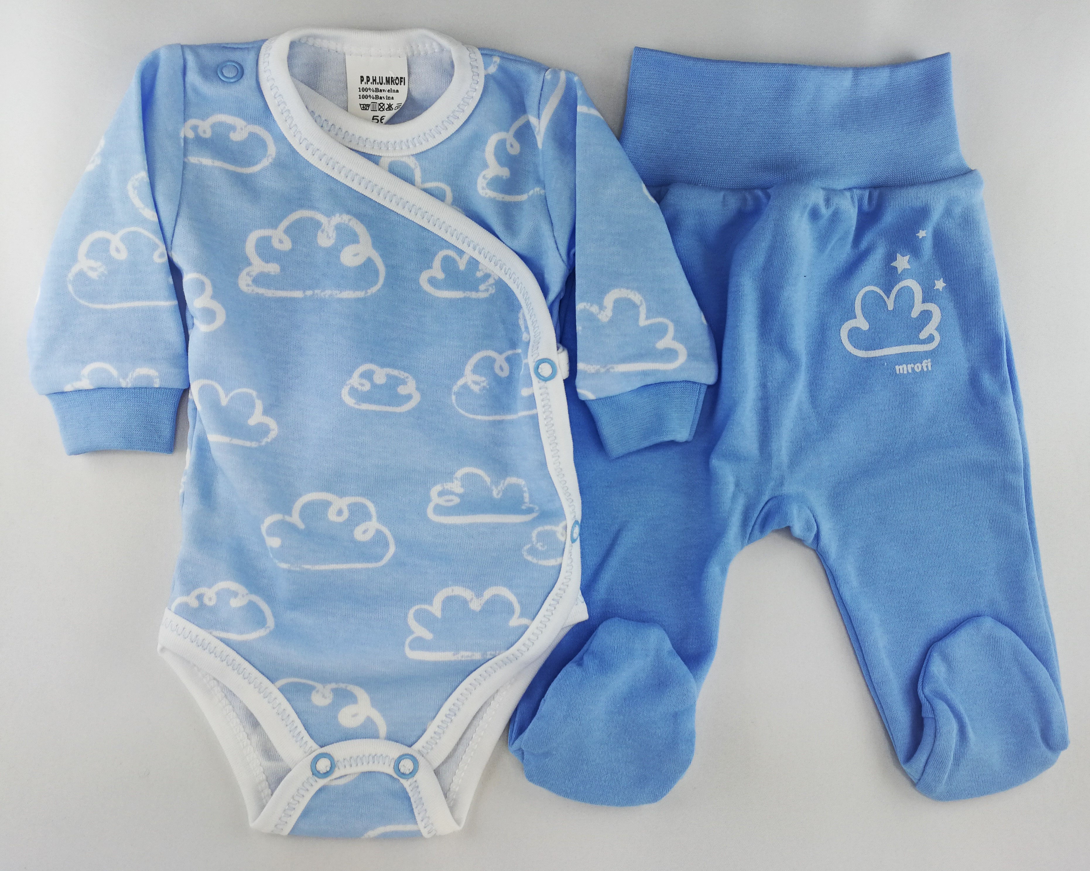 Komplet body kopertowe z półśpiochami, kolekcja "Chmurki", fima MROFI