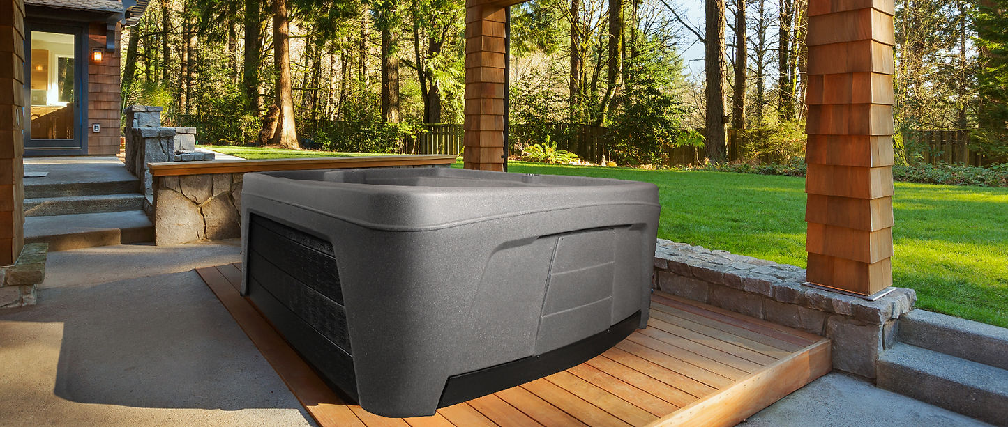 portable hot tub on wooden deck