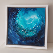 Vivid metallic blues, looking up through the ocean to the surface