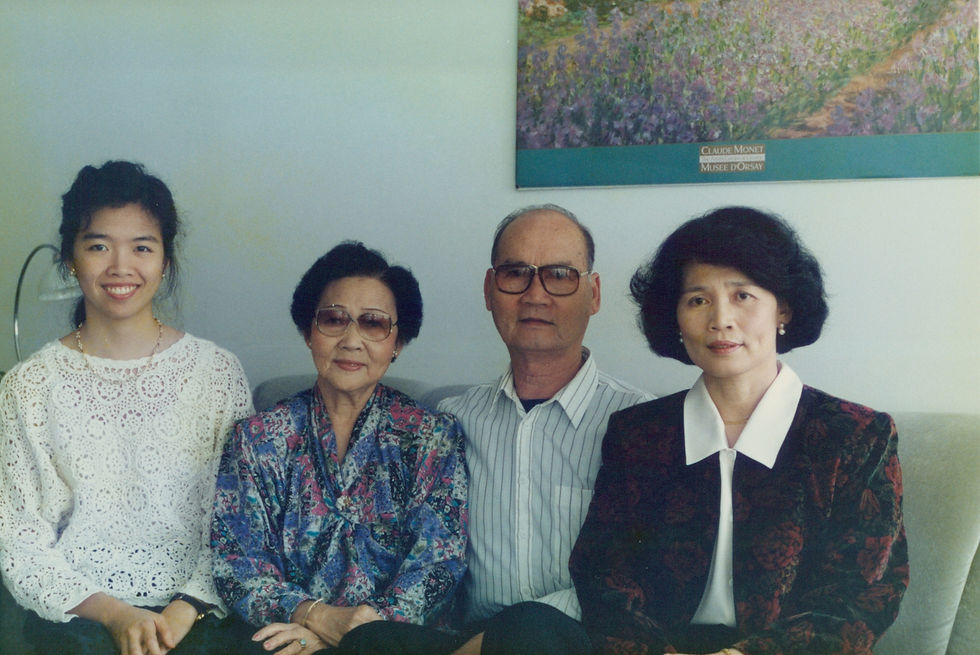 Jenny with her maternal grandparents and her mom in her apartment in October 1990. Her apartment complex was connected to a trendy fitness center whose membership was included with rent.