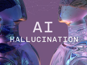 Editorial illustration representing AI hallucinations and misinformation in modern marketing systems