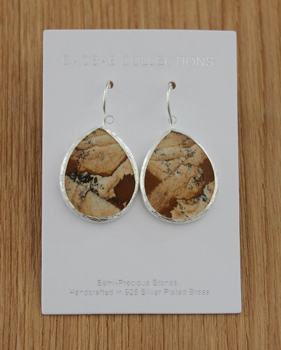 Small Semi Precious Hook Earring Silver: Dendritic Agate (Natural)